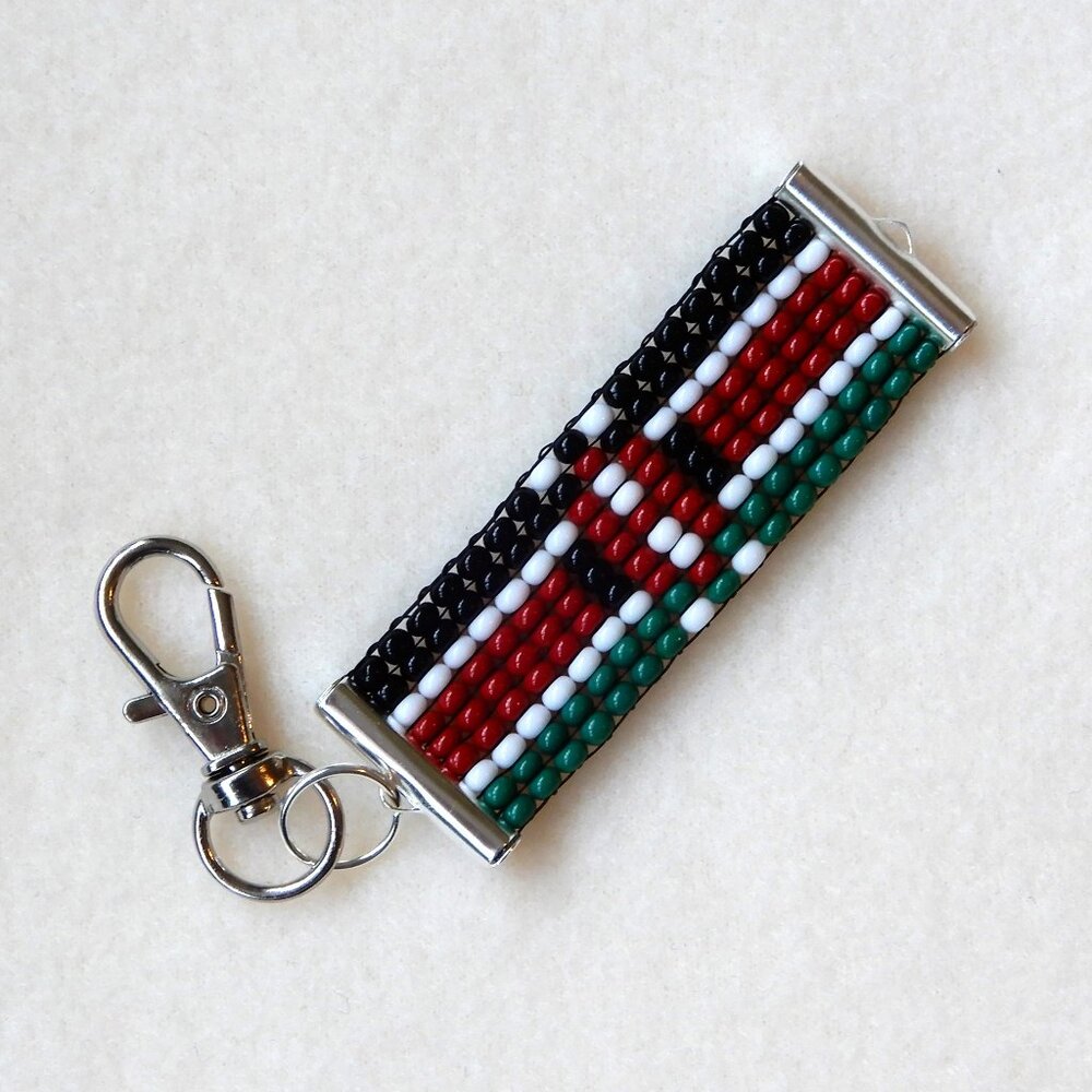 Kenya Kenyan flag bead keychain / bag charm, handmade, seed beads